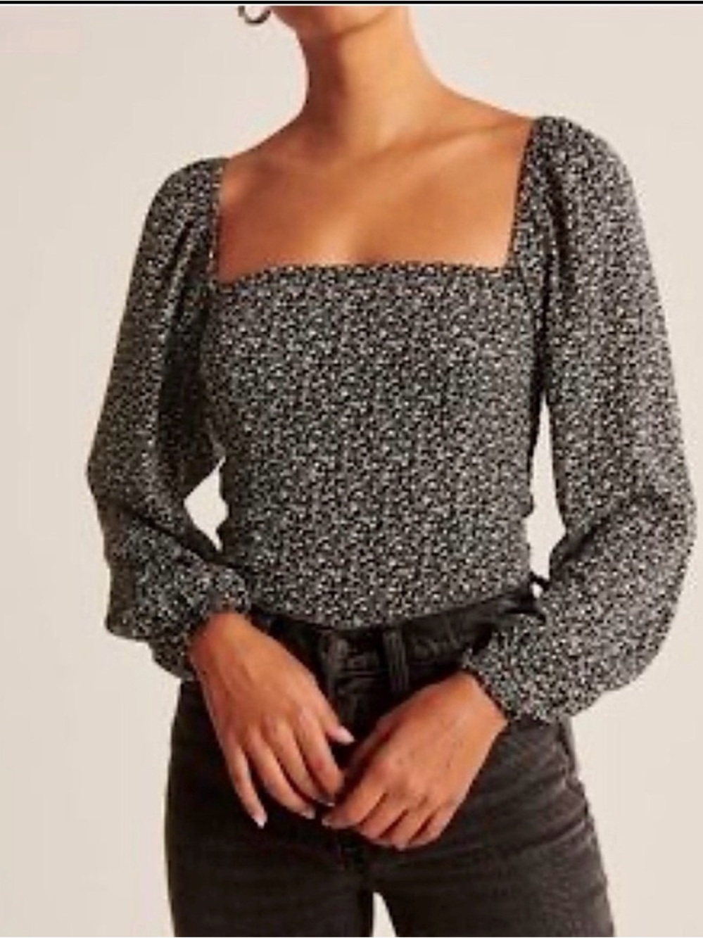 Abercrombie & Fitch Black Floral Smocked Square Neck Top Size Small